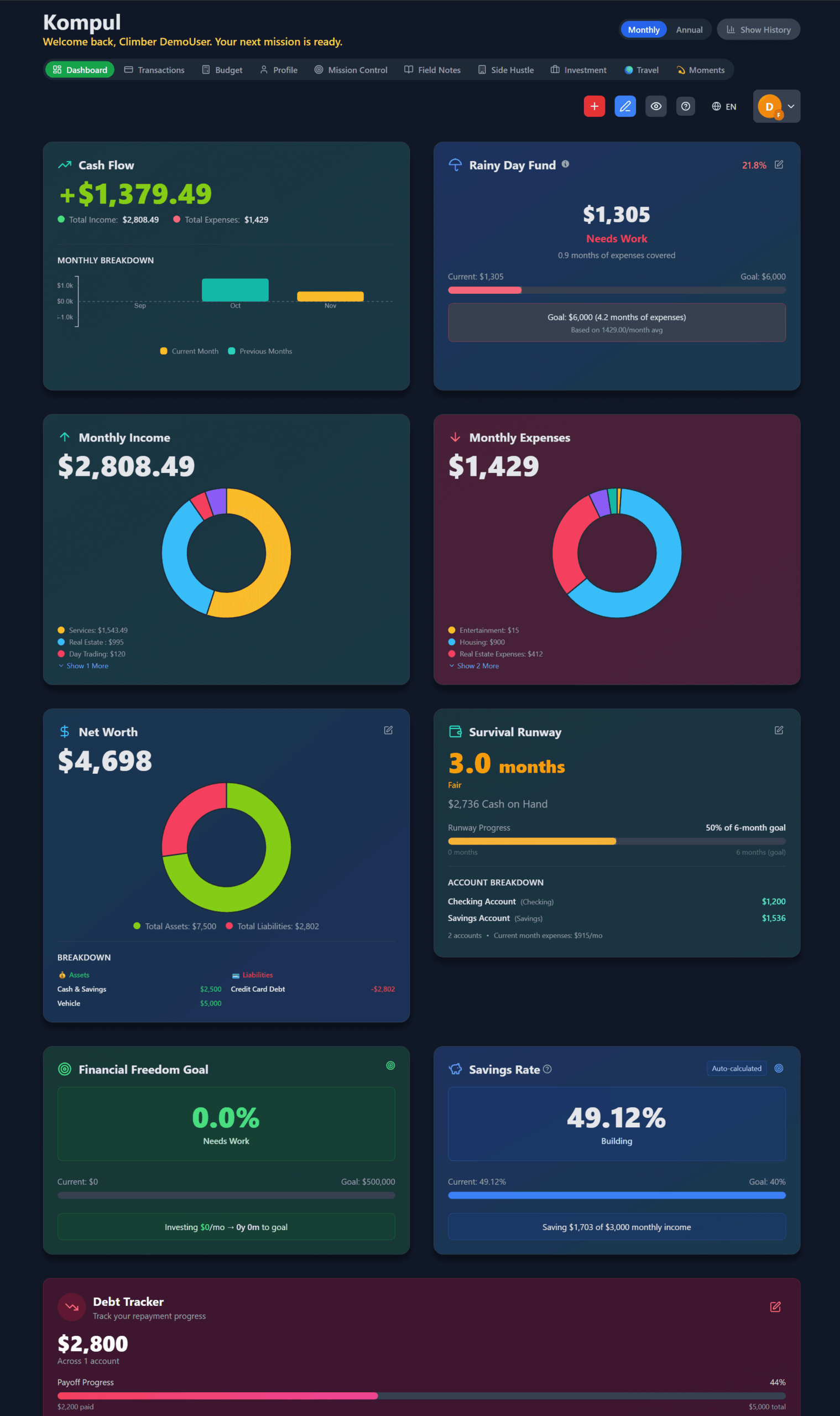 Kompul Dashboard (Dark Mode)